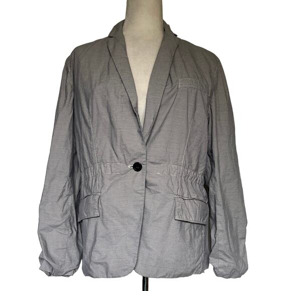 Fossil Stripe Womens Blazer Sz S Lightweight One Button Academia Ruched Utility - Picture 1 of 11